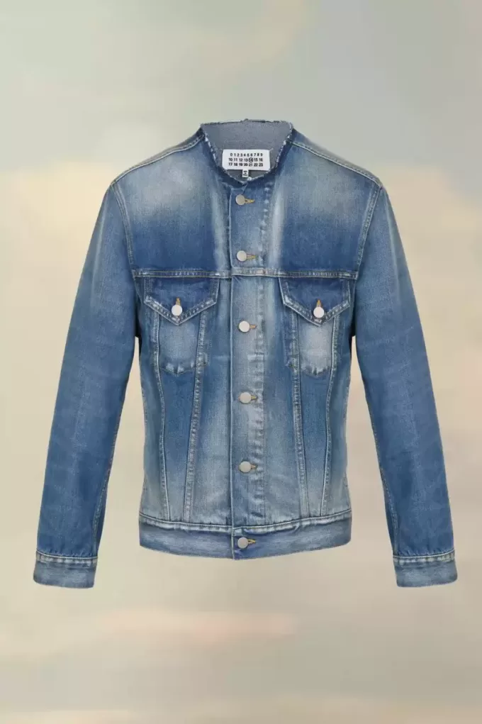 Collarless denim jacket Collarless denim jacket