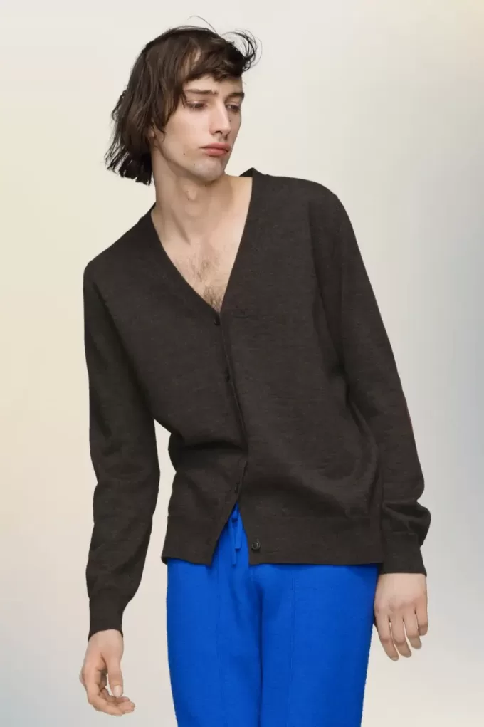 Elbow patch wool cardigan